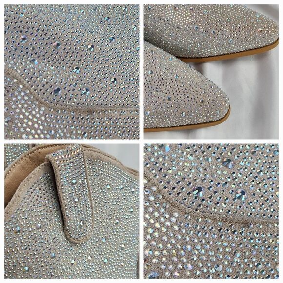 🩵NIB Apricot w/Silver Rhinestones Wide Calf Ankle Booties Size 9 - Picture 10 of 12